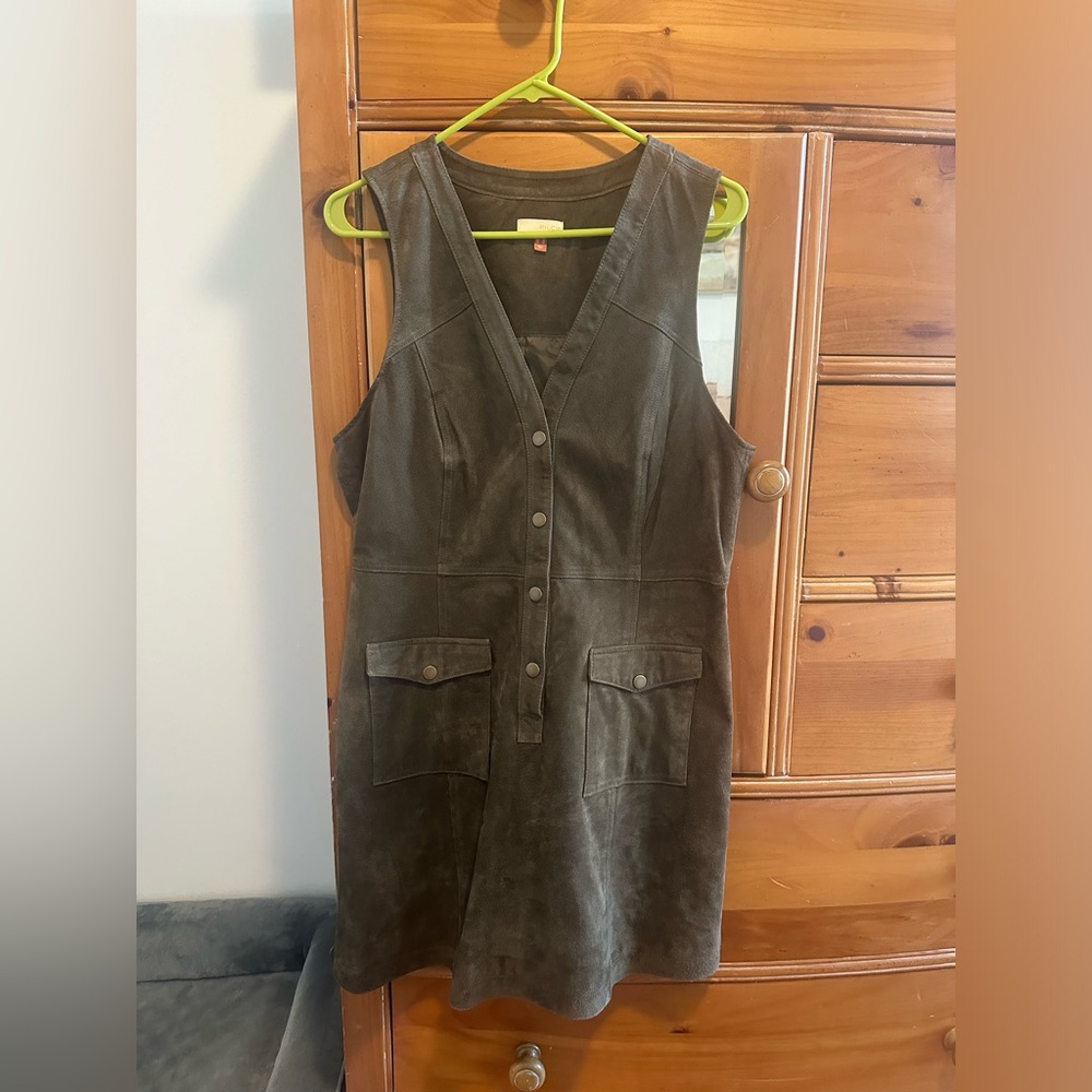 New Suede Olive Green Pinafore Dress